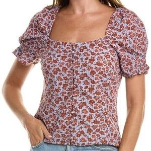Madewell Piccolo Floral Top Size 2 Blouse Smocked Button Front Balloon Sleeve